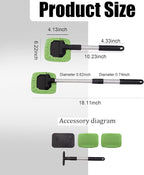 Car Glass Cleaner Wiper,Windshield Cleaning Tool, Microfiber Window Cleaner with Extendable Handle,Auto Glass Wiper Kit(Green Square)