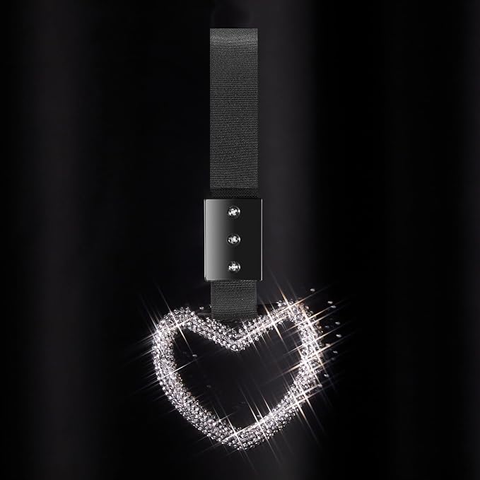 Bling Car Accessories Bling Heart Handle Ring Car Accessory for Women Heart Hand Strap Drift Charm Rear Bumper Warning Ring Decor for auto Bus Interior Exterior Decoration (White,Heart Style)