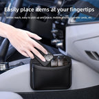 Car Seat Side Pocket Organizer - PU Leather Auto Door Console Mini Storage Bag for Keys, Phone, Sunglasses, Registration, and Documents (Black)