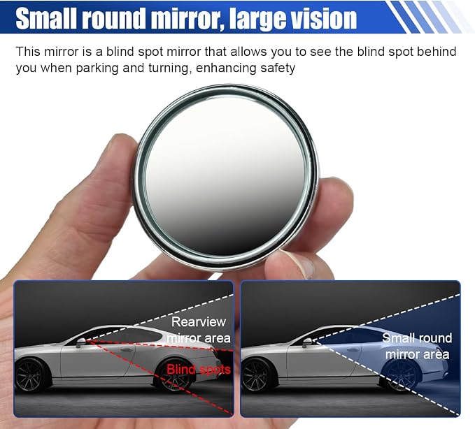 2PCS Blind Spot Mirrors, 2" Round HD Glass Convex Car Rear View Mirror, 360° Adjustable Wide Angle Side Mirror with Self Adhesive Back, Universal for Cars, SUVs, Trucks (Silver)