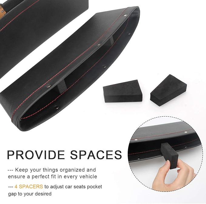2 Set Car Seat Gap Organizer, Car Seat Gap Filler, PU Full Leather Car Seat Crevice Storage Box Universal Fit in Between Car Seat Catcher for Phone Keys Cards Pens Coins(Black)
