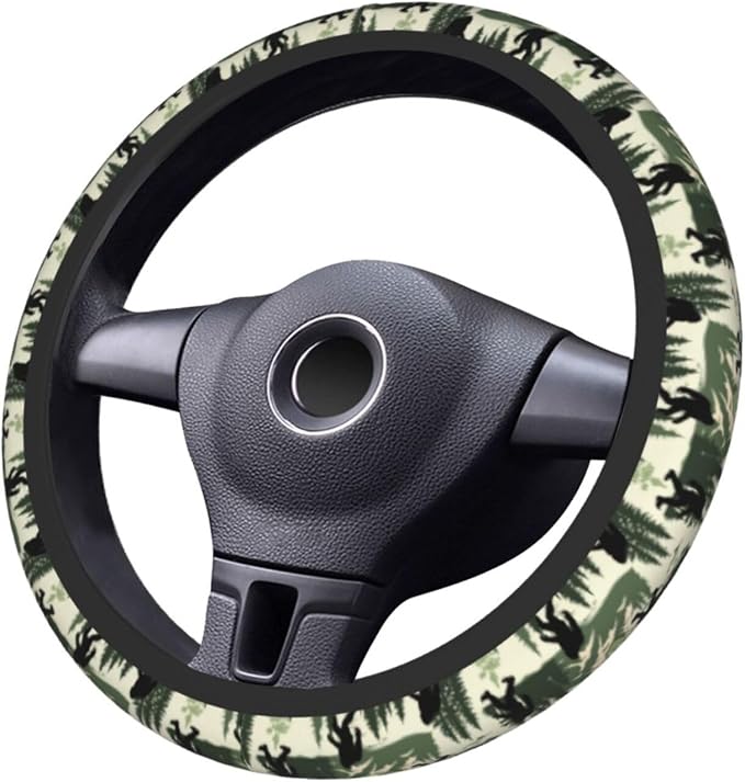 Bigfoot Forest Camping Mountains Retro Steering Wheel Cover Car Accessories Cute for Women Girls Girly Universal 15 Inch Neoprene Auto Interior Decor Anti Slip Car Truck Protector