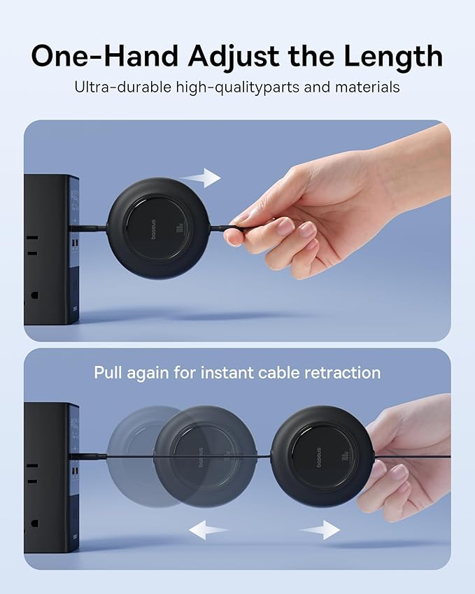 USB C Cable, 100W 2-Pack 6.6ft Retractable USBC to USBC Fast Charging Cable, 7-Stage Length Preset Retractable Type C Cord for iPhone 16 15 Pro Plus Pro Max, MacBook, iPad Pro, Samsung S24/S23