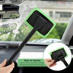 Windshield Cleaner Tool, Car Window Cleaner with Extendable Handle,5 Reusable Microfiber Pads,Windshield Cleaning Tool,Auto Glass Wiper for Car Detailing,Home Windows(Green)