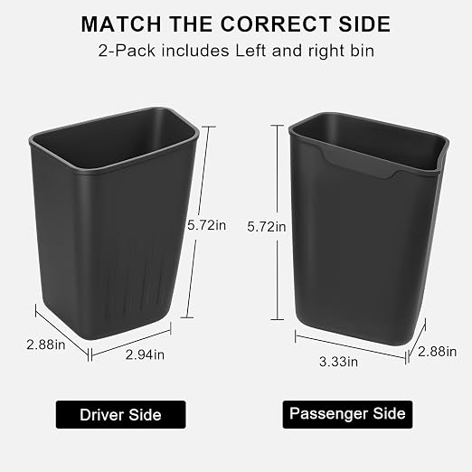 2 Pack Mini Car Trash Can, Car Door Trash Can for Wide Door Pockets, Open-Top Trash Bin, Waterproof TPE Organizer, Black