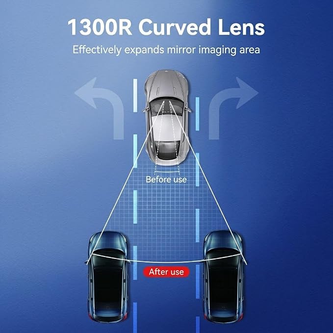 Rear View Mirror for Jeep Liberty 2008-2012, Panoramic Convex Car Mirror Heavy Duty Anti-Shake Curved Clip On Blind Spot Lane Change HD Glass