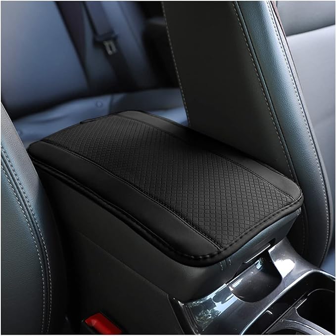 Car Armrest Storage Box Mat, Fiber Leather Car Center Console Cover, Car Armrest Seat Box Cover Accessories Interior Protection for Most Vehicle, SUV, Truck, Car (Black)