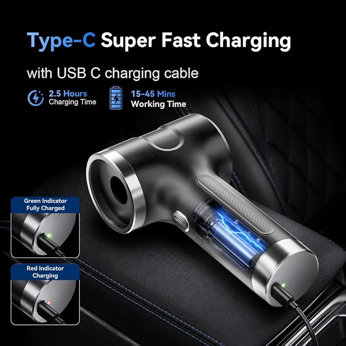 Handheld Vacuum Cordless 12000PA Real Strong Suction,Portable Small Car Vacuum Cleaner with 4 Modes & 4000mAh Rechargeable Battery,3 Filter,7-in-1 Cleaning Kit for Home Office Car Pet,Gray