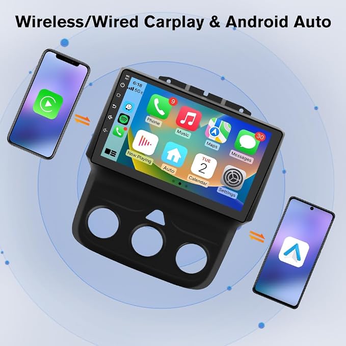 8 Core Car Radio Stereo for Dodge RAM 1500 2500 3500 2013 2014 2015 2016 2017 2018 with Carplay Android Auto Bluetooth 4+64GB (Only fit Manual AC)