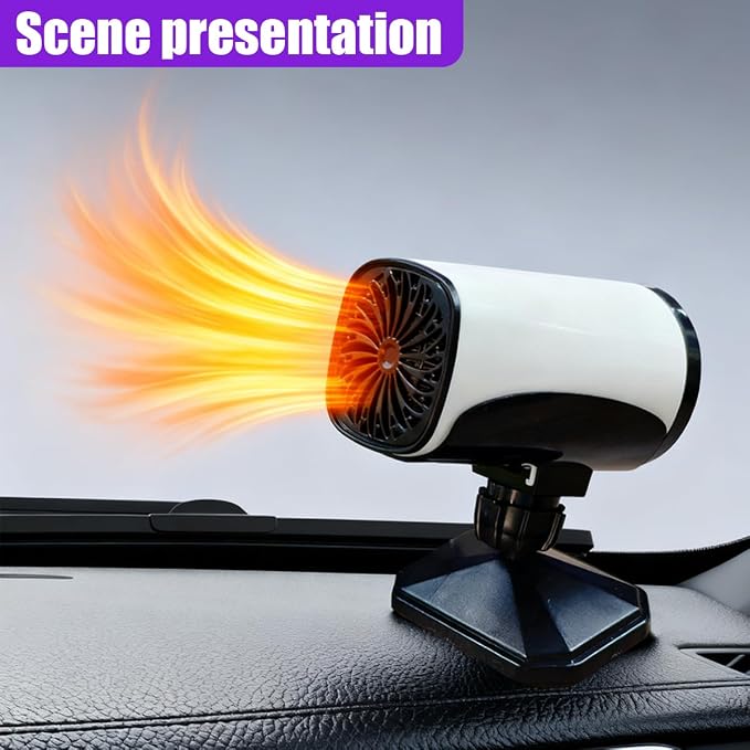 12V 150W Portable Car Heater, Fast Demisting Defroster Car Fan Windshield Defroster, 360° Rotary Auto Heater and Cooler That Plugs into Cigarette Lighter for Sedan SUV (White)