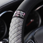 Bling Car Steering Wheel Cover, 15 Inch Rhinestones Soft Leather Elastic Steering Wheel Protector, Sparkly Crystal Diamond for Women Girls (Gray)