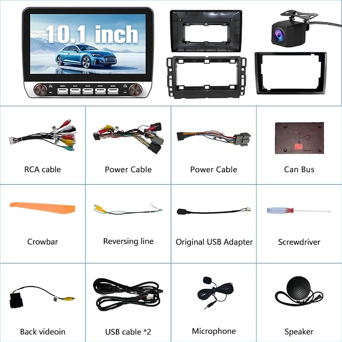 4Core 64GB ROM Car Radio Stereo for Chevy Chevrolet Silverado 2007-2013 Tahoe Equinox GMC Sierra Yukon with Android 13 CarPlay Android Auto Bluetooth FM/AM Backup Camera