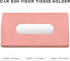 Car Tissue Holder, Auto Sun Visor Napkin Holder Hanging Paper Towel Dispenser with Tissue Refill, Premium Leather Napkin Case Mask Organizer for Backseat & Visor, Car Accessories (Pink)