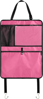 Neon Pink Car Seat Organizer for Kids Backseat Kick Mat with Adjustable Strap Back Seat Protector for Cars SUV Vehicle 1 Pcs