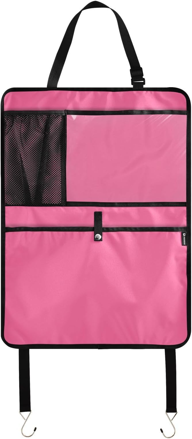 Neon Pink Car Seat Organizer for Kids Backseat Kick Mat with Adjustable Strap Seat Back Cover for Cars SUV Vehicle 2 Pcs