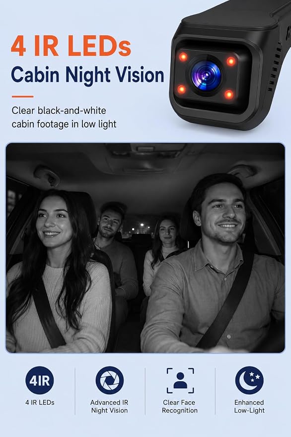 Dash Cam Front and Inside, 2.5K+1080P Dual Hidden Camera for Cars, Car Camera Front and Interior with Night Vision, 4 IR LEDs, G-Sensor, 24H Parking Mode, Loop Recording, 32GB Card Included