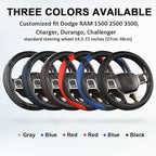 Customized Auto Car Steering Wheel Cover for Dodge 1989-2011 RAM 1500 2500 3500, Charger, Durango, Challenger(Diamond Quilted-Black+Gray-Standard Size)