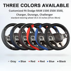 Customized Auto Car Steering Wheel Cover for Dodge 1989-2011 RAM 1500 2500 3500, Charger, Durango, Challenger (Diamond Quilted-Black+Red-Standard Size)