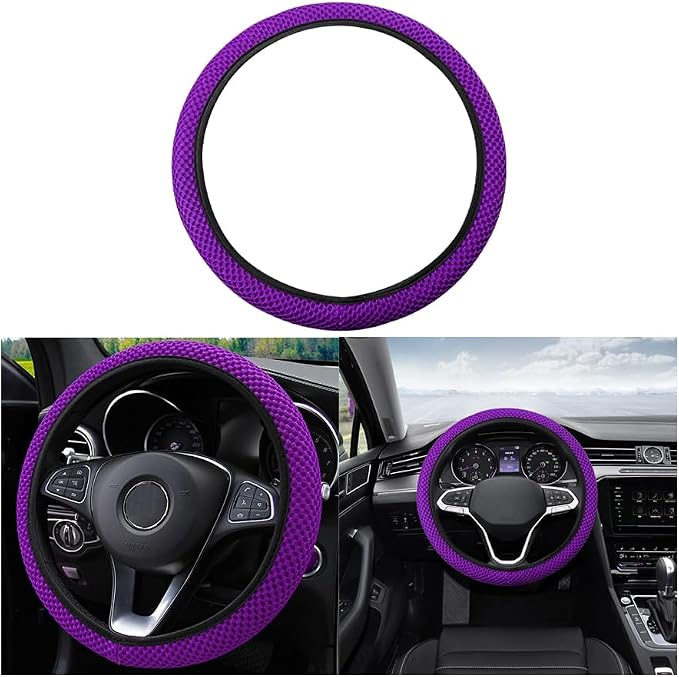 Moly Magnolia Elastic Stretch Steering Wheel Cover, Universal 15 Inch Automotive Steering Wheel Cover, Microfiber Breathable Anti-Slip Odorless Ice Silk, Warm in Winter Cool in Summer (Violet)