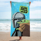 Kids Beach Towel - 100% Cotton Super Soft Absorbent Bath Towel, 28" x 58" Inch Lightweight for Travel, Official Licensed Product, Blue - Star Wars Mandalorian