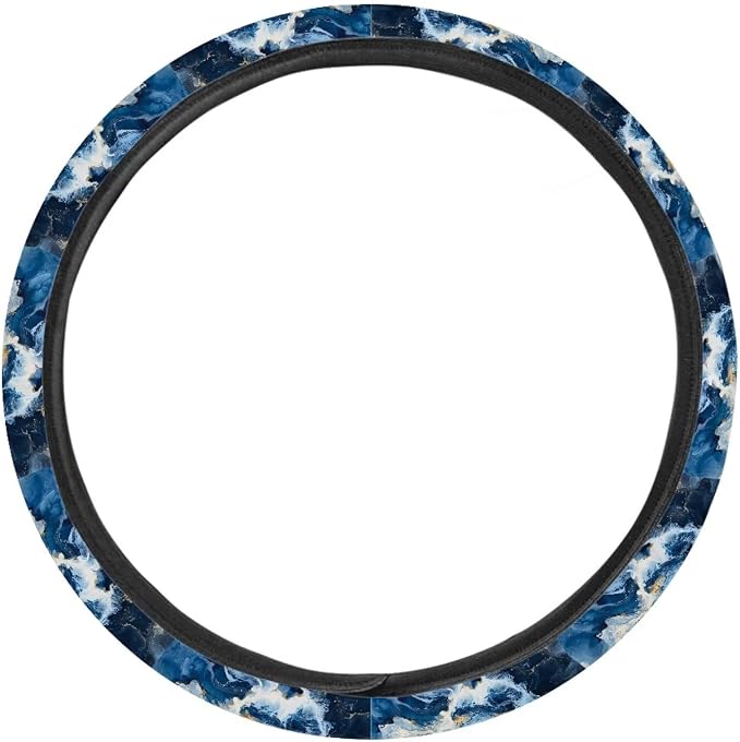 Marble Texture Blue Pattern Car Steering Wheel Cover Car Wheel Cover Protector Steering Wheels Accessories Easy to Install Car Decoration Universal Fit Car Truck SUV Van