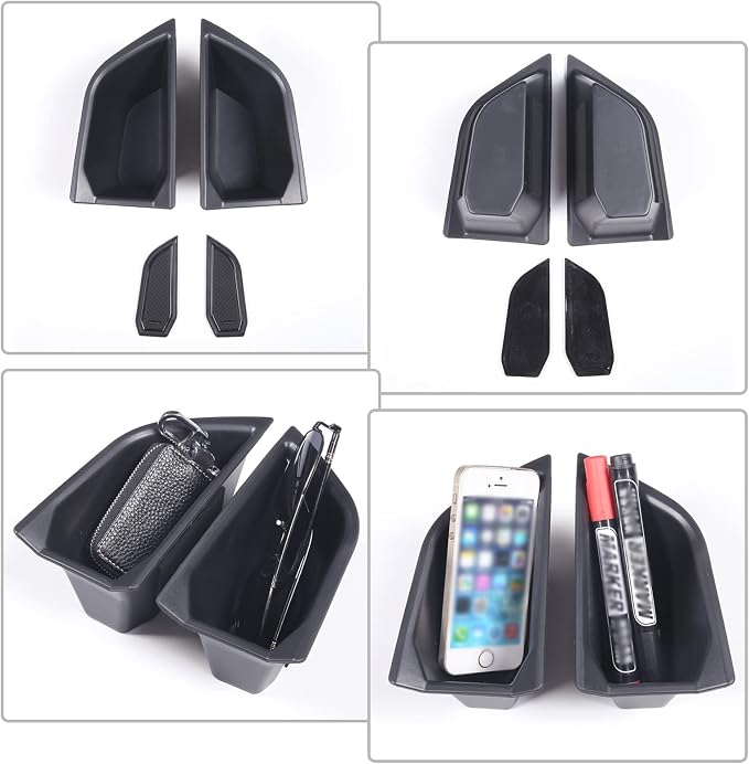 Front Rear Door Side Storage Box Compatible with Audi Q4 E-Tron 2022 2023 2024 2025, 4PCS Car Door Side Armrest Grab Handle Groove Storage Organizer Tray Pocket Slot Mat Insert Accessories