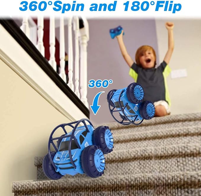 Amphibious Remote Control Car,Rechargeable RC Cars Toy 360° Flips Rotation Stunt Crawler 15KM/H 4WD All Terrain Outdoor Indoor Toy for Kids Boys Girls 3-12