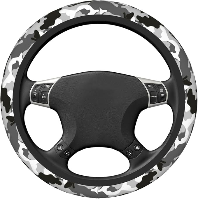 Black Grey White Camo Camouflage Steering Wheel Cover for Women Men Girls Car Accessories Decor Anti-Slip Neoprene Auto Steering Wheel Covers Protector Universal 15 Inch