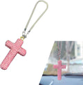 Bling Cross Car Hanging Accessories, Crystal Rhinestone Rear View Mirror Pendant, Religious Rearview Mirrors Decoration Charm, Car Hanging Ornament, Automotive Interior Accessories (Pink)