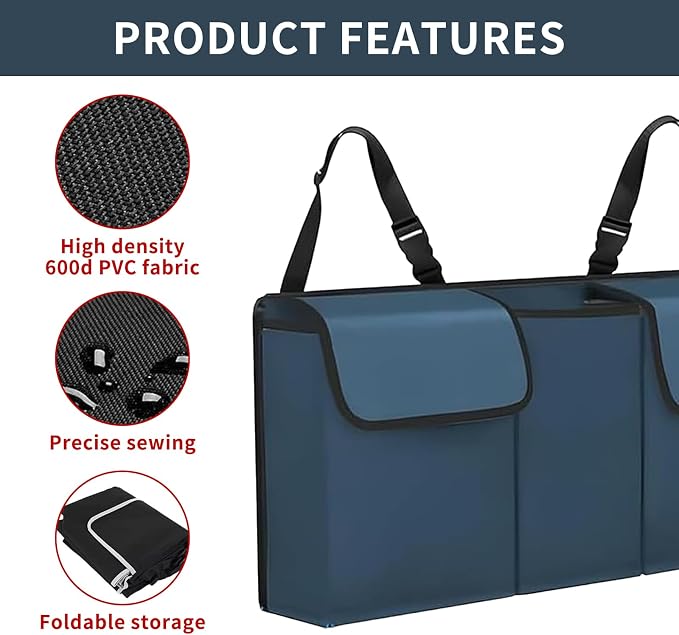 Car Trunk Organizer, Backseat Hanging Large Storage with Adjustable Straps,Waterproof PVC Collapsible Cargo Bag, Car Interior Accessories for Auto SUV MPV (Blue)
