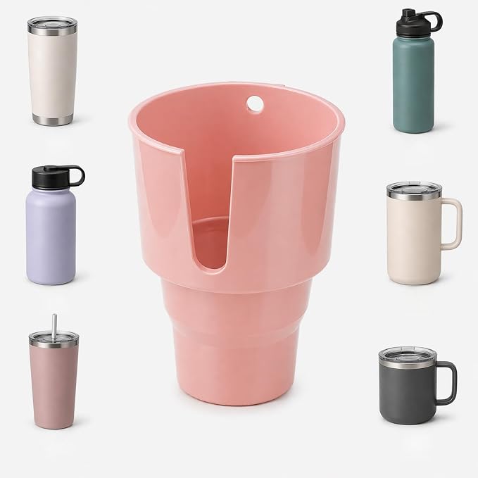 Car Cup Holder Expander for Large Bottles, Fits 32 oz to 40 oz Water Bottles and Handle Mugs, Secure Base for Most Vehicle Cup Holders, Durable ABS, Easy to Install, Durable ABS (Pink)