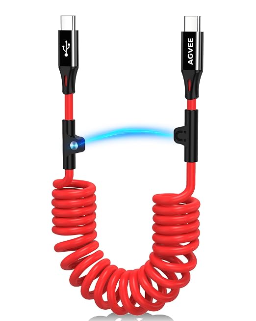 3ft Coiled USB-C to USB-C Cable [USB-IF Certified] Carplay | 60W PD Fast Charger Data Transfer Cord in Car for iPhone 17/16/15, Android Auto, Galaxy S26 S25 S24 S23 S22 S21 S10 S9, Pixel