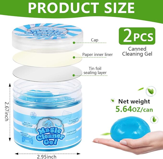 2 Pack Car Cleaning Gel Slime Clean Putty Dust Remover Car Interior Cleaner Kit Supplies Accessories Auto Detailing Tools for Air Vents Consoles Cup Holders Keyboards Notebook Camera