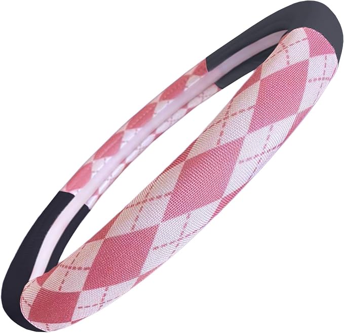 Lattice Car Steering Wheel Cover Microfiber Leather Non-Slip Comfort Universal 15 inch Checkered Plaid Wheel Protector for Truck, SUV, Cars (Pink)