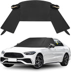 Windshield Window Snow Cover with 2 Hooks and 2 Mirror Covers Ice and Snow Front Window Sunshade Cover Fit for SUVs, Trucks, Cars (Black-Sedans)