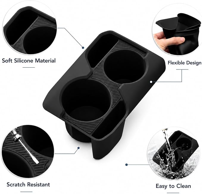Center Console Cup Holder Insert for Kia K4 2025 2026, Soft Silicone Cup Holder Organizer Tray, Dual Drink Slots, Anti-Slip Interior Storage Bin Accessories, Black