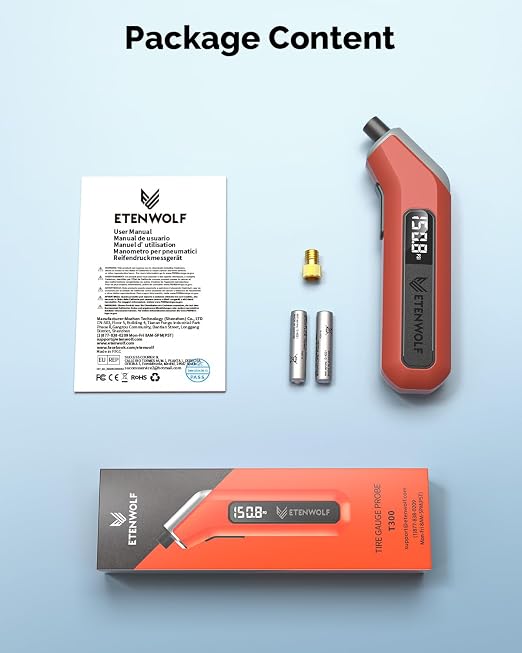 T300 Plus Tire Pressure Gauge 200 PSI, Digital Tire Gauge with Bright LED Display, Tire Gauges for Tire Pressure with Presta Valve Adaptor (Vivid Orange)