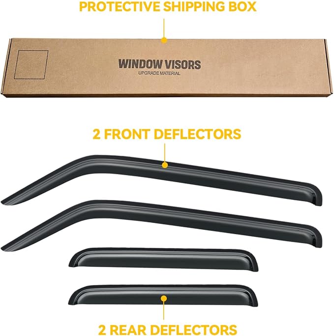 Window Visor for 2003-2011 Honda Element, Rain Guards Shields Vent Deflector Shade Wind Dark Smoke 2004 2005 2006 2007 2008 2009 2010 04 05 06 07 08 09 10, Tape-On, 4PCS