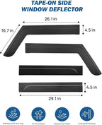 Outside Mount Rain Guards Compatible with 2018-2026 Wrangler JL JLU & Gladiator JT 4-Door, Side Window Deflectors Low-Profile Smoke Matte Style Window Vent Visors, 4 Pieces