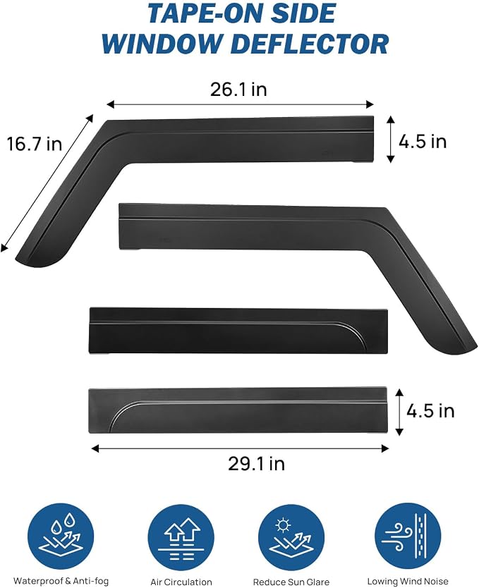 Outside Mount Rain Guards Compatible with 2018-2026 Wrangler JL JLU & Gladiator JT 4-Door, Side Window Deflectors Low-Profile Smoke Matte Style Window Vent Visors, 4 Pieces