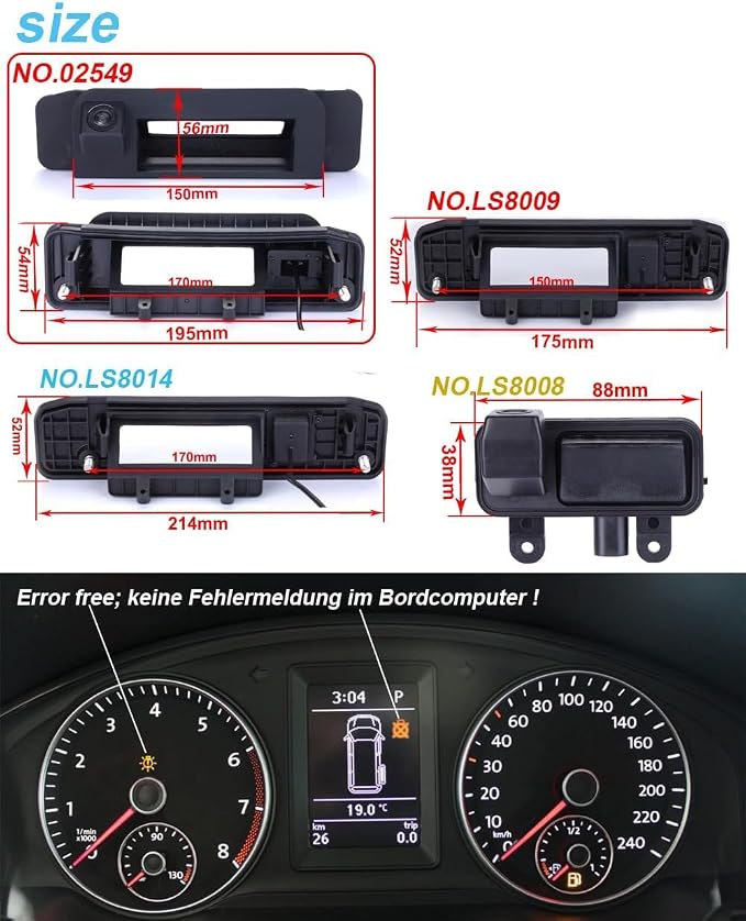Trunk Handle Rear View Reverse Backup Camera Night Vision Parking Assistance Replacement for Mercedes Benz W166 W176 ML 350 A180 GLC200L GLA200(Model LS8014=214 * 52mm)