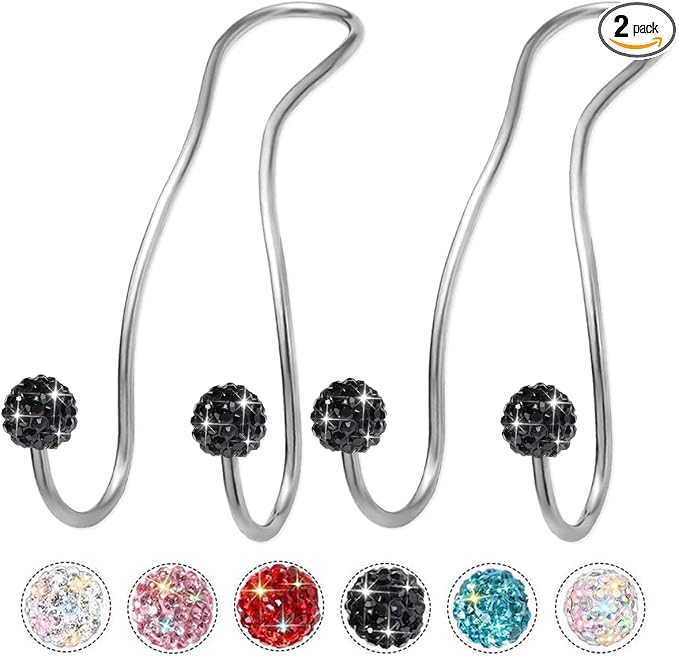 Bling Purse Hook for Car Headrest, Upgraded Cute Car Seat Hooks for Bag Handbag, Durable Stainless Auto Purse Hanger Holder 2 Pack, Black