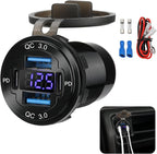 12V USB Outlet 4-Port, 78W Dual PD30W & QC3.0 Fast Charger, Waterproof Aluminum Alloy 12v Power Outlet with Blue Voltmeter for Cars RVs Boats Golf Carts Trucks Motorcycles