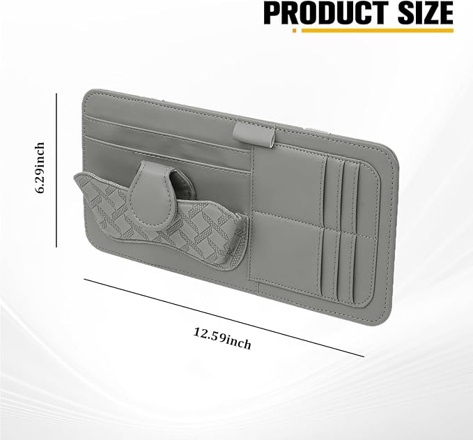 Car Sun Visor Organizer, Multifunctional Visor Storage Pouch with Sunglasses Holder & Card Sleeve Pocket, Auto Interior Organizer Pocket Bag for Pens Cards Documents, Universal Fit (Gray)