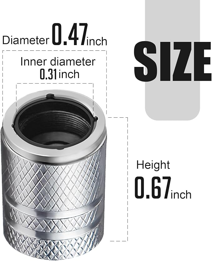 Tire Valve Stem Caps - (4 Pack) American Flag Metal Air Caps with Plastic Liner, Durable, Corrosion Resistant and Leak-Proof, Universal Fit for Cars, Trucks, Motorcycles, and Bikes - Silver
