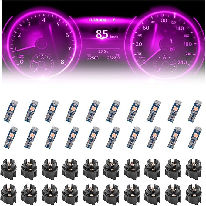 20PCS Car LED Dash Lights,Super Bright Instrument Cluster Light Bulbs with T5 37 74 LED Bulbs & Twist Lock Socket,Universal 12V Lights for Car Interior Accessories (Pink)