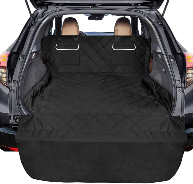 SUV Cargo Liner for Dogs, Waterproof Pet Cargo Cover Dog Seat Cover Mat for SUVs Sedans Vans with 2 Large Pockets, Non-Slip, Large Size Universal Fit, Black