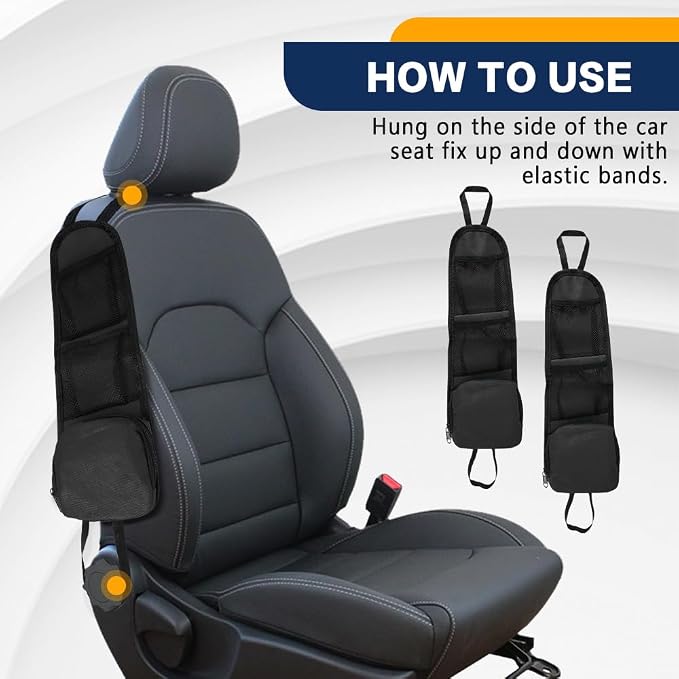 2PS Car Seat Side Organizer, Auto Seat Storage Hanging Bag, Multifunctional Vehicle Mesh Pocket Hold, Car Accessories Car Organizer Can Hold Phone, Wallet, Glasses for Most Cars