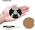 Cute Black Cats Ceramic Cup Holders Car Coasters Set for Women/Men,Drink Cup Car Holder Coasters with A Finger Notch 2.56" Pack of 2.