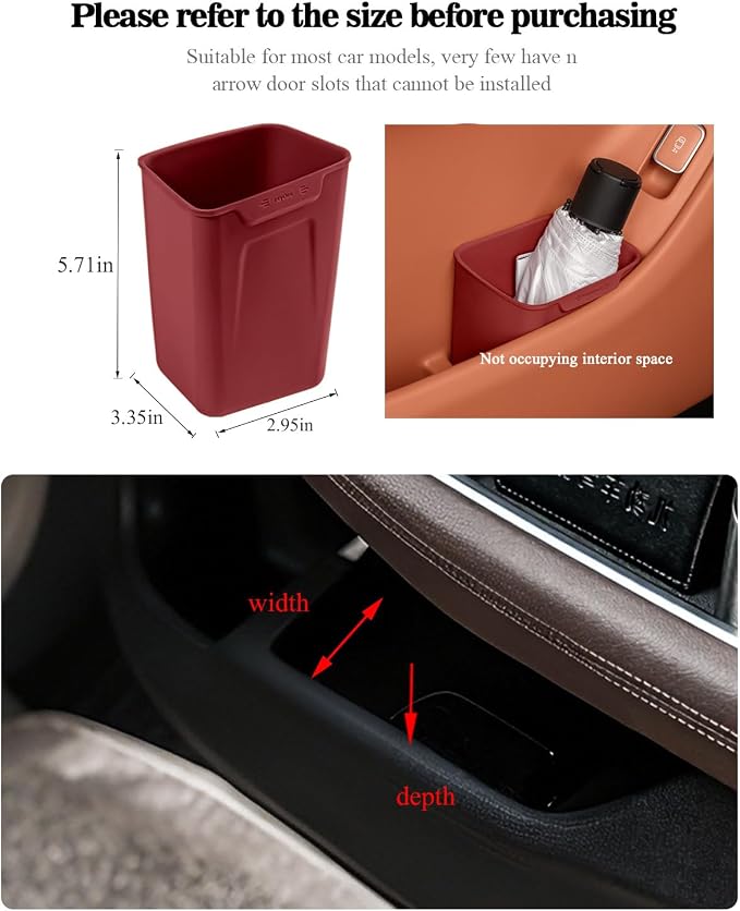 Car Interior Storage Box, Black Silicone Door Side Organizer with Umbrella Holder and Trash Can, Vehicle Accessory (Red)